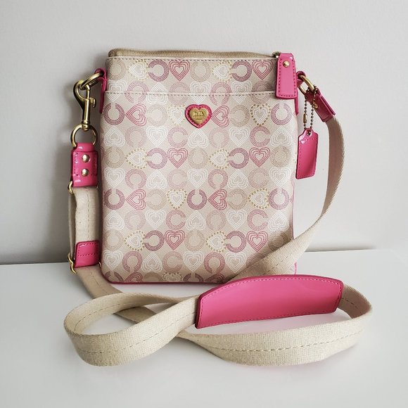 Coach Handbags - Coach GUC Beige + Pink Heart Crossbody